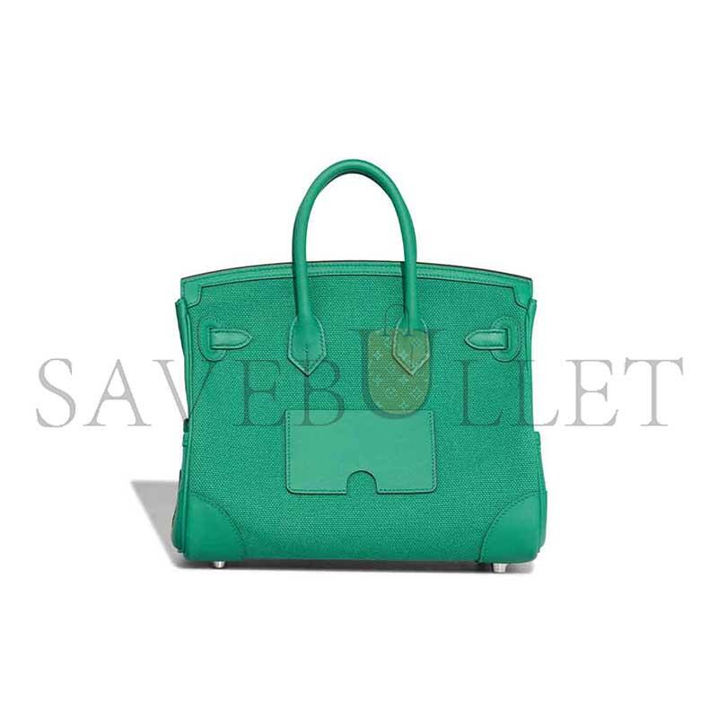 H**mes MASTER VERT VERTIGO SWIFT LEATHER AND CANVAS CARGO BIRKIN 25 (25*20*13cm)